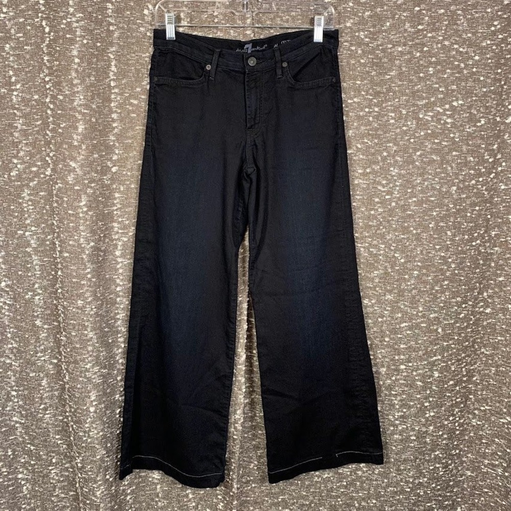 7 For All Mankind The Trouser Wide Leg Black Denim Pants Women's 28